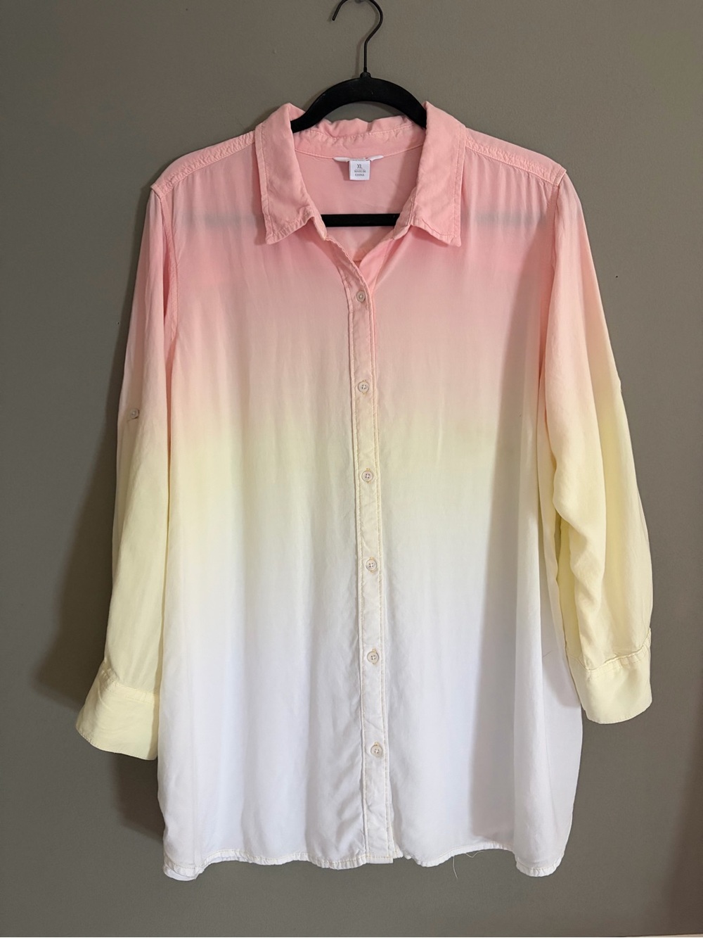 intro. Ombre Button-Front Shirt in Pink, Yellow, White Sunrise Top Relaxed Boho